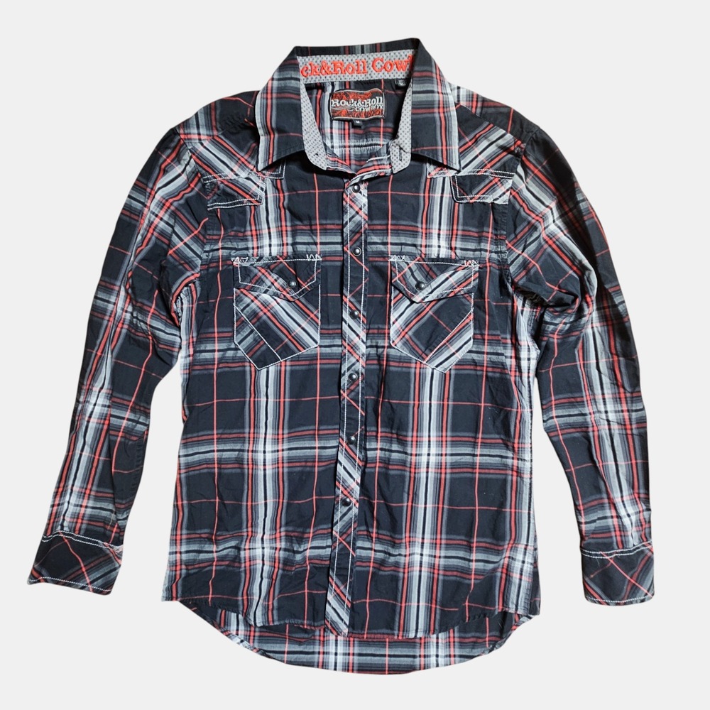 Rock & Roll Cowboy‎ Plaid Long Sleeve Shirt 14 Snap Western Rodeo Ranchwear